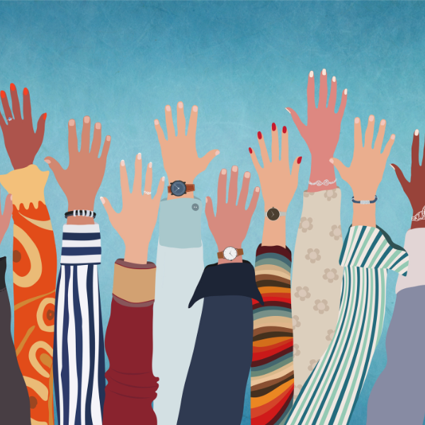 Graphic of raised arms showing multicultural clothing
