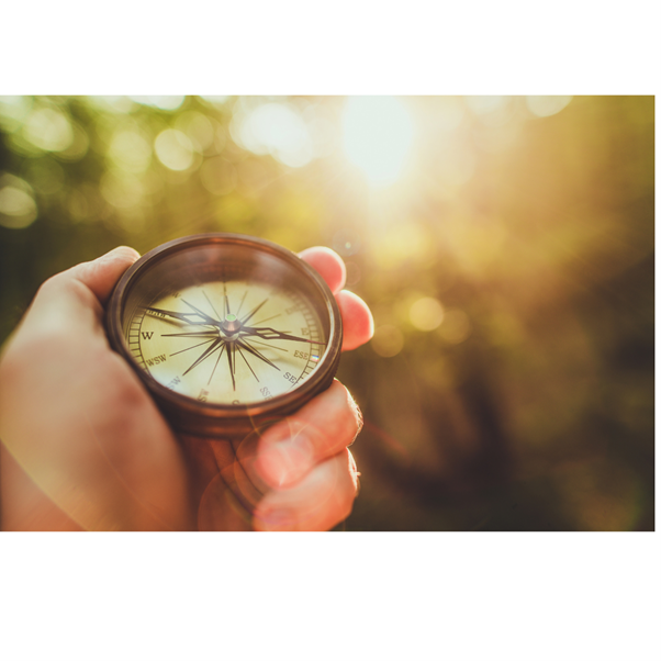 Person holding a brass compass
